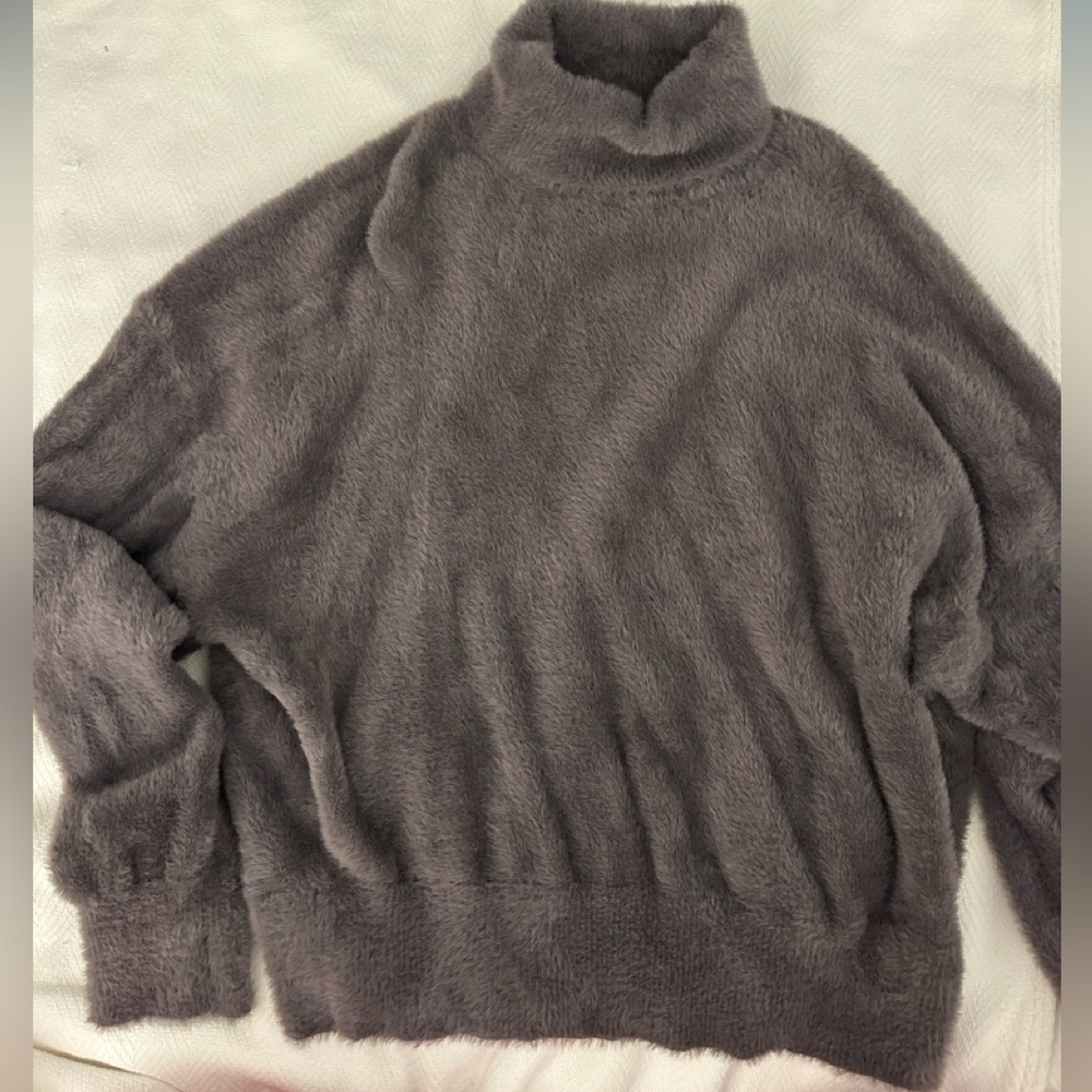 Ann Taylor Soft Fuzzy Purple Turtleneck Sweater size XL
